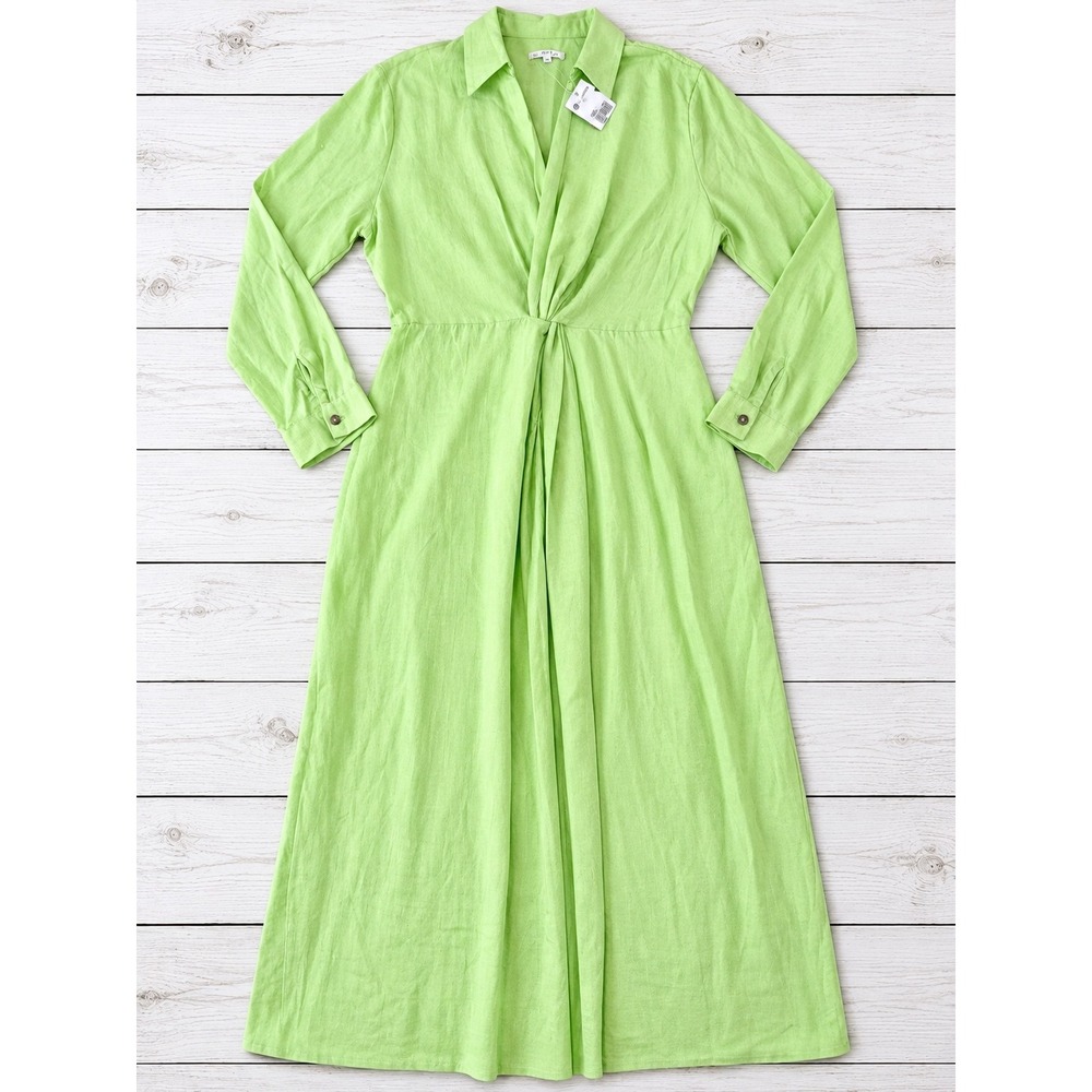Versona Nile Green Linen Blend Twist Front Maxi Dress Boho Summer Size 14 NWT